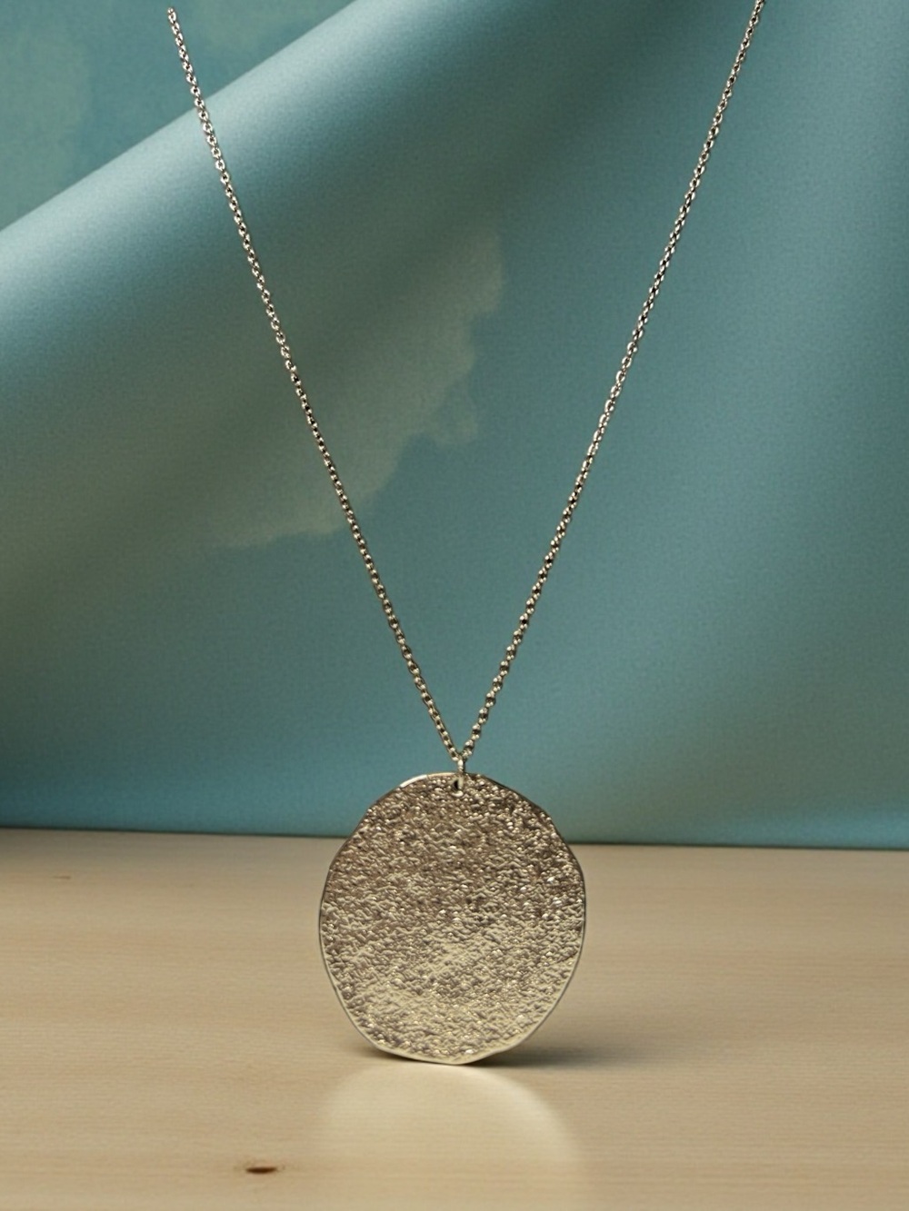 Silver Textured Disc Pendant Necklace - Women Jewelry